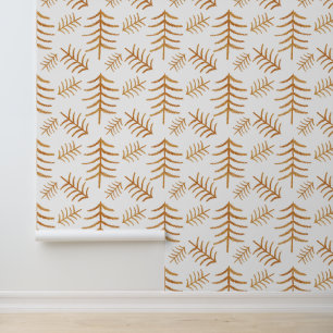 Moderne Weihnachtsbaumen Gold auf Weiß Tapete