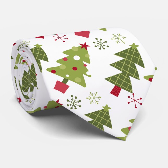 Moderne Weihnachtsbaumen Grün Rot Weiß Krawatte (Gerollt)