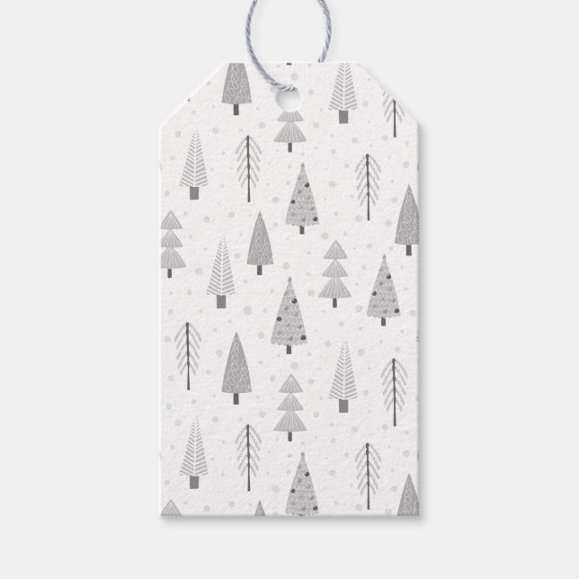 Moderne Weihnachtsbaumen Muster Silver Gray White Geschenkanhänger (Vorderseite)