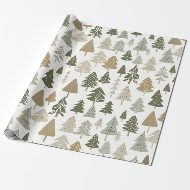 Moderne Weihnachtsbaumen Sage Olive Green Pattern Geschenkpapier (Ungerollt)
