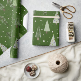 Moderne Weihnachtsbaumen Sage Olive Green Pattern Geschenkpapier