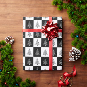 Moderne Weihnachtsbaumen Schwarz-Weiß Muster Geschenkpapier