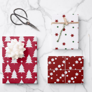 Moderne Weihnachtsbaumen Stars Festivals Muster Geschenkpapier Set
