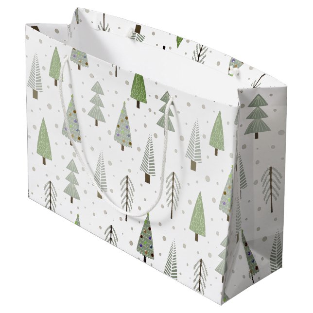 Moderne Weihnachtsbaumen zeigen grünes Abstraktes  Große Geschenktüte (Rückseite Schrägansicht)
