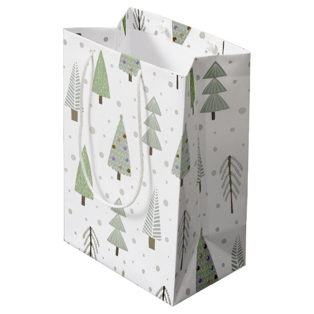 Moderne Weihnachtsbaumen zeigen grünes Abstraktes  Mittlere Geschenktüte (Rückseite Schrägansicht)