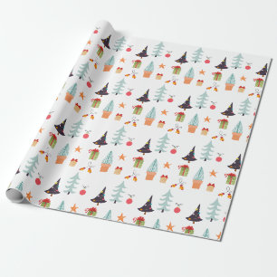 Moderne Weihnachtsbaumen zeigen grünes Muster Geschenkpapier