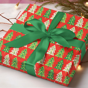 Moderne Weihnachtsbaumlichter im roten Muster Geschenkpapier