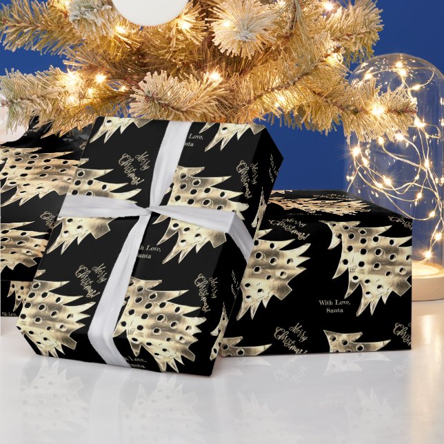 Moderne Weihnachtsbaummuster Schwarz und Gold Geschenkpapier (Feiertage)