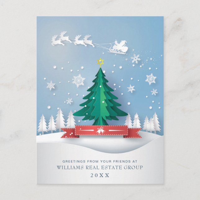 Moderne Weihnachtsbaumpapiere reduzieren Unternehm Postkarte (Vorderseite)