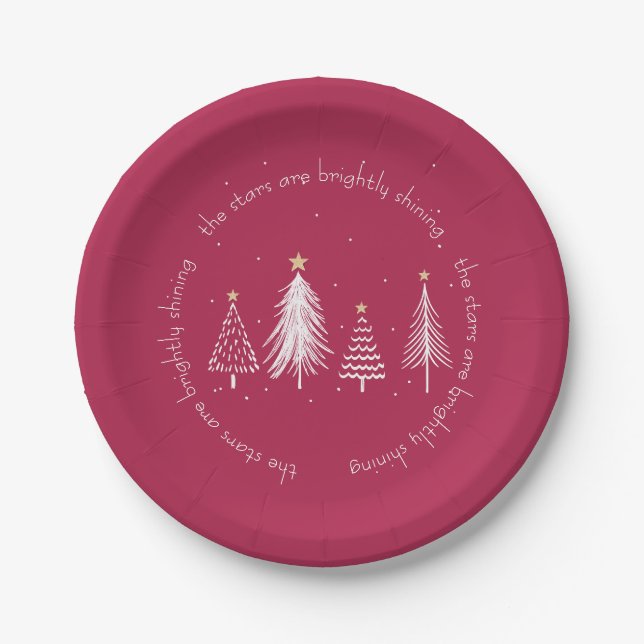 Moderne Weihnachtsbaumstars - Rot, Weiß, Gold, Pappteller (Vorderseite)