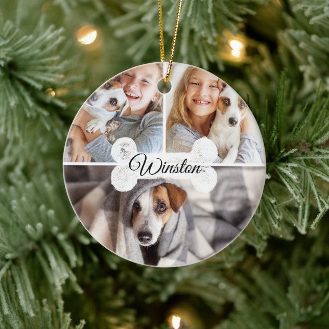 Moderne Weihnachtsbeine Drei-Foto-Collage Keramik Ornament (Baum)