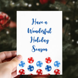 Moderne Weihnachtsblauen und rote Ornamente Feiertagskarte