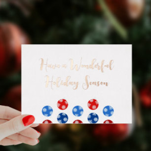 Moderne Weihnachtsblauen und rote Ornamente Folien Feiertagskarte