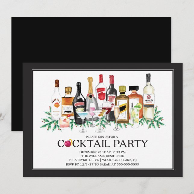 Moderne Weihnachtscocktail-Party Einladung (Vorne/Hinten)
