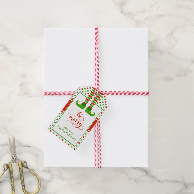 Moderne Weihnachtself-Weihnachtsgeschenk-Tag Geschenkanhänger (Mit Garn)