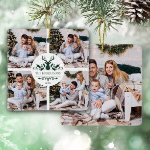 Moderne Weihnachtsfamilie 5 FotoCollage Keramikornament