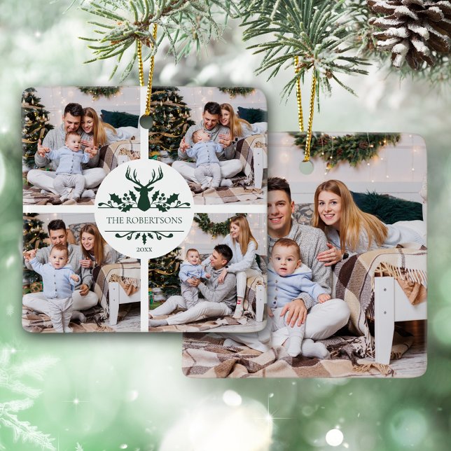 Moderne Weihnachtsfamilie 5 FotoCollage Keramikornament (Von Creator hochgeladen)