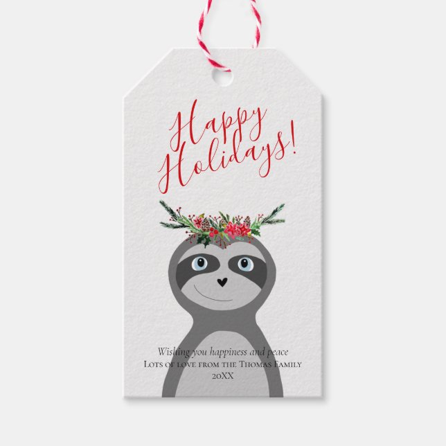 Moderne Weihnachtsfamilie Happy Holidays Geschenkanhänger (Vorderseite)
