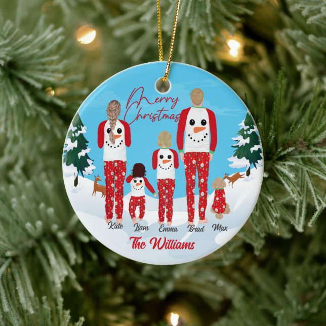 Moderne Weihnachtsfamilie mit 5 Personalisierten K Keramik Ornament (Baum)