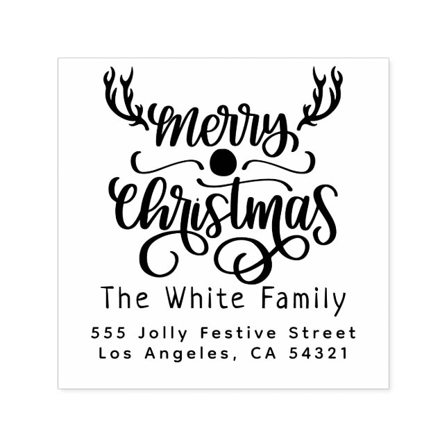 Moderne Weihnachtsfamilie Name Rücksendeadresse Permastempel (Design)
