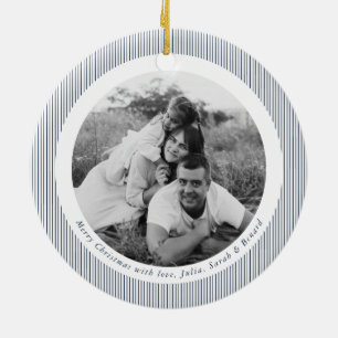Moderne Weihnachtsfamilienfoto mit blauen Streifen Keramik Ornament