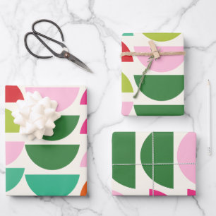 Moderne Weihnachtsfarben geometrische Formen Geschenkpapier Set