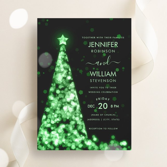 Moderne Weihnachtsfeier im Grünen Baum Einladung (Modern Festive Green Tree Christmas Wedding Invitation)