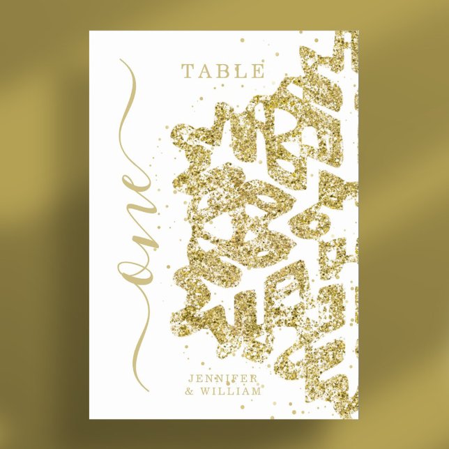 Moderne Weihnachtsfeiertage Gold Tischnummer (Modern Winter Christmas Holiday Wedding Gold Table Number)