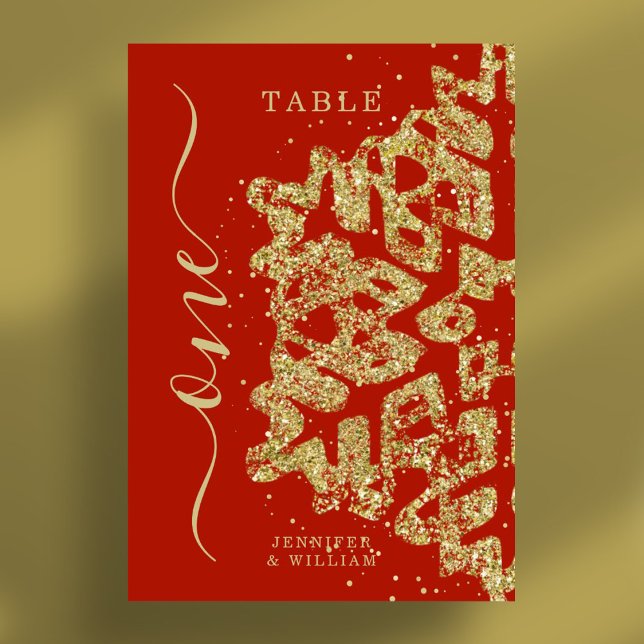 Moderne Weihnachtsfeiertage Hochzeit Gold Rot Tischnummer (Modern Winter Christmas Holiday Wedding Gold Red Table Number)