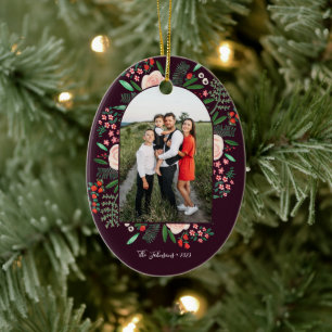 Moderne Weihnachtsfoto-Architektur mit Blumenmotiv Keramik Ornament