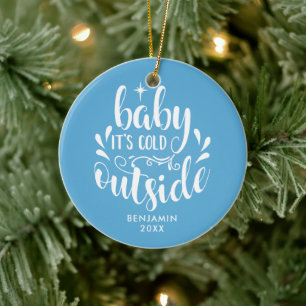 Moderne Weihnachtsfoto für Babyjungen Keramik Ornament