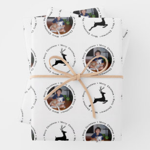 Moderne Weihnachtsfoto-Rentier-Muster Geschenkpapier Set