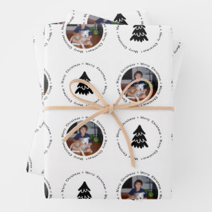 Moderne Weihnachtsfoto-Tannenbaum-Muster Geschenkpapier Set