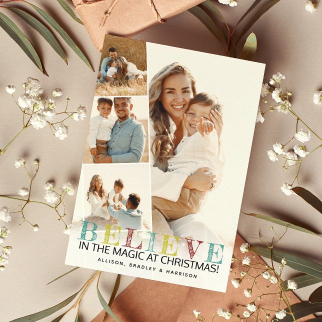 Moderne Weihnachtsfotografie "BELIEVE" Feiertagskarte (Von Creator hochgeladen)