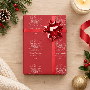 Moderne Weihnachtsgans-Familie-Doodle rot Geschenkpapier
