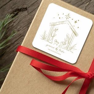 Moderne Weihnachtsgeburt Frieden Liebe religiös Quadratischer Aufkleber