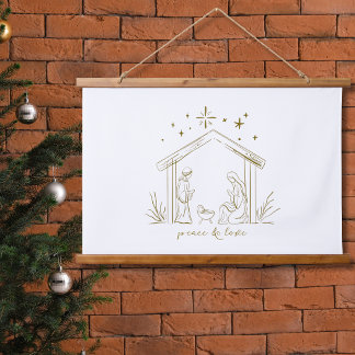 Moderne Weihnachtsgeburt Frieden Liebe religiös Wandteppich Mit Holzrahmen