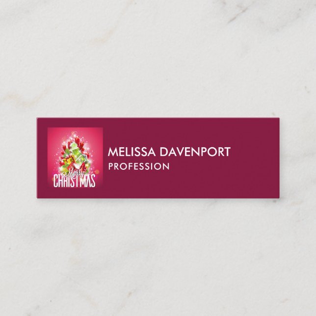 Moderne Weihnachtsgeschenke & Bäume - Festlich Mini Visitenkarte (Vorderseite)