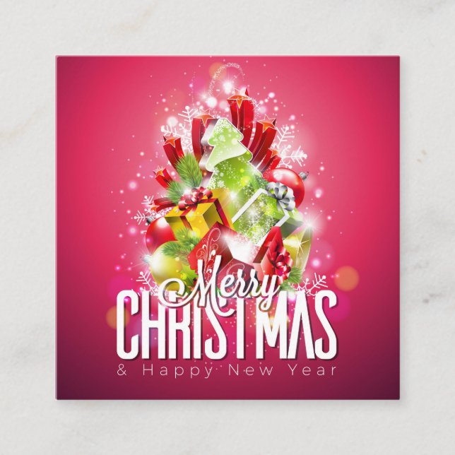 Moderne Weihnachtsgeschenke & Bäume - Festlich Quadratische Visitenkarte (Vorderseite)