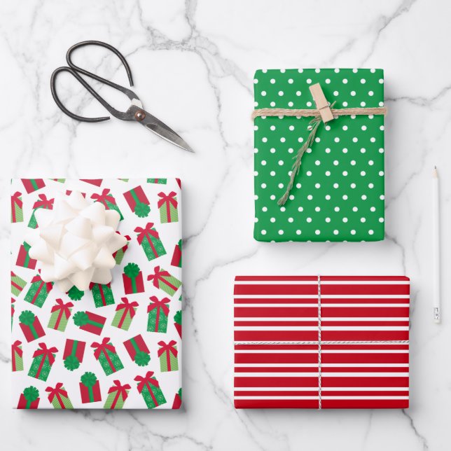 Moderne Weihnachtsgeschenke Geschenkpapier Set (Vorderseite)