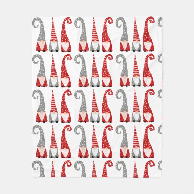 Moderne Weihnachtsgnomes zwergen Rotes graues Must Fleecedecke (Vorderseite)