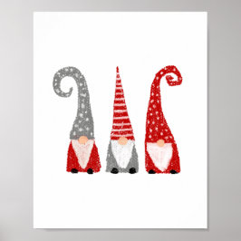 Moderne Weihnachtsgnomies Nordic Red Grau White Poster