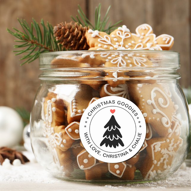 Moderne Weihnachtsgoodies Herz Personalisiert Runder Aufkleber (Modern Christmas Goodies Heart Personalized Classic Round Sticker)
