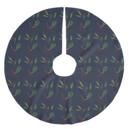 Moderne Weihnachtsgrün Botanische Beere Polyester Weihnachtsbaumdecke