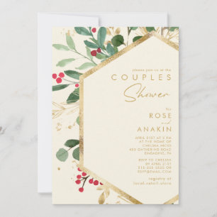 Moderne Weihnachtsgrün   Creme Couples Dusche Einladung