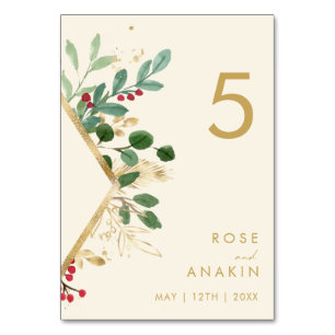 Moderne Weihnachtsgrün   Creme-Tischnummer Tischnummer