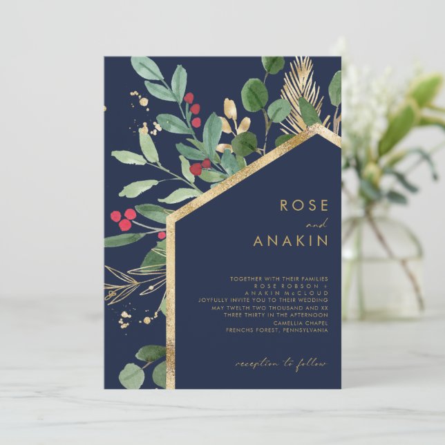 Moderne Weihnachtsgrün | Hochzeit der Marine Einladung (Stehend Vorderseite)