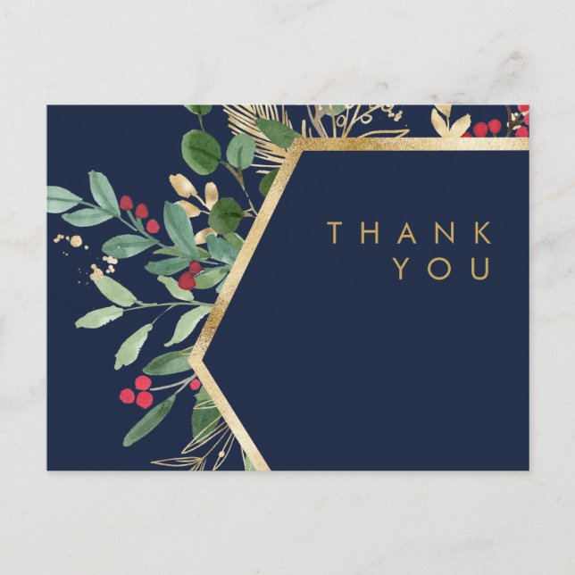 Moderne Weihnachtsgrün Navy Hochzeit danke Postkarte (Vorderseite)