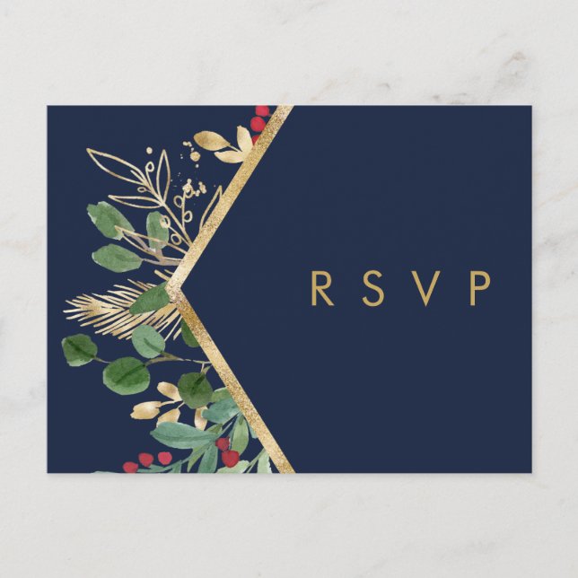 Moderne Weihnachtsgrün | Navy Wedding RSVP Post Postkarte (Vorderseite)
