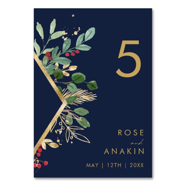 Moderne Weihnachtsgrün | Tischnummer der Marine (Vorderseite)